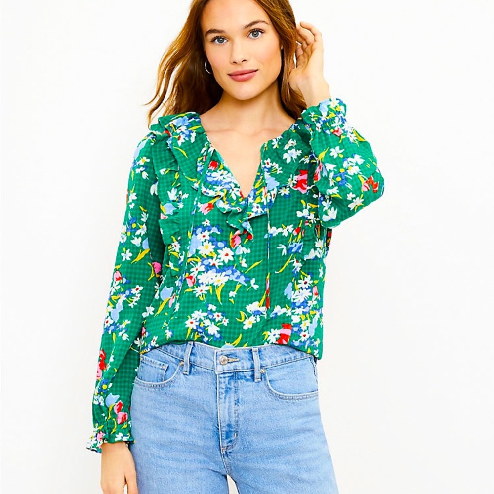 Loft Ruffle Tie Neck blouse. NWOT